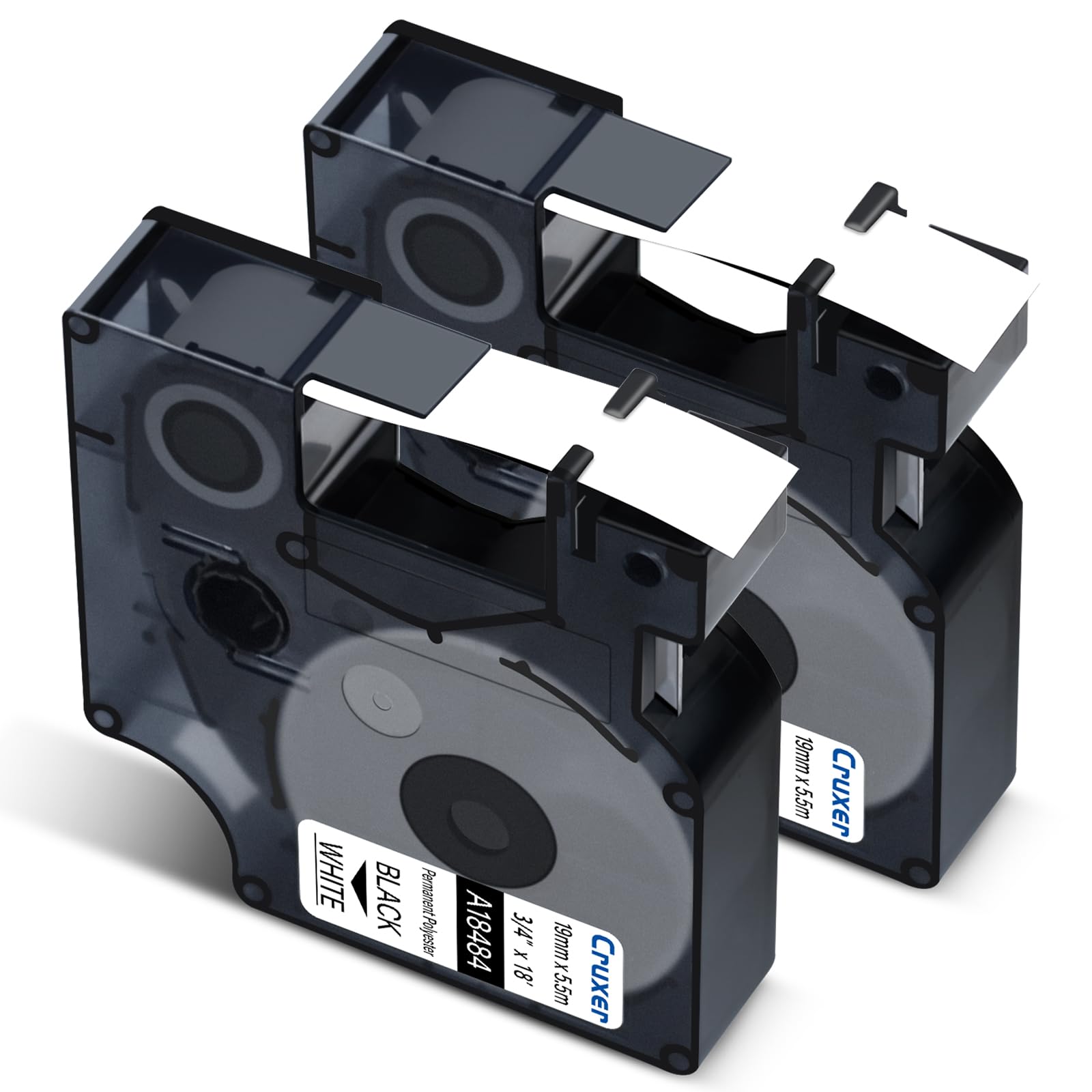Cruxer 2-Pack Compatible for Dymo IND A18484 S0718220 Polyester Label Tape Ribbons，Black on White 19mm x 5.5m Replacement for Dymo Rhino 4200 5000 5200 6000 ILP 219 3M PL150 3M PL200 3M PL300