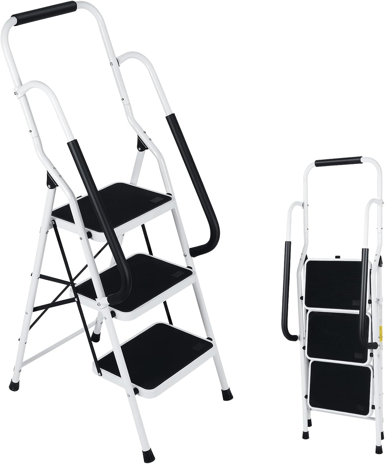 Step Ladder 4 Step Folding with Handrails, Folding Step Stool with Wide Anti-Slip Pedal, Sturdy Steel Portable Ladder, Lightweight Step Stool Foldable for Library Home Garage Office