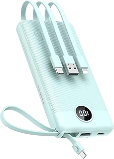 VEEKTOMX Portable Charger with Built in Cable 10000mAh, USB C Power Bank for iPhone, Small Travel Powerbank Portable charger, iPhone Charger Compatible with iPhone, Samsung, Android Devices for Travel
