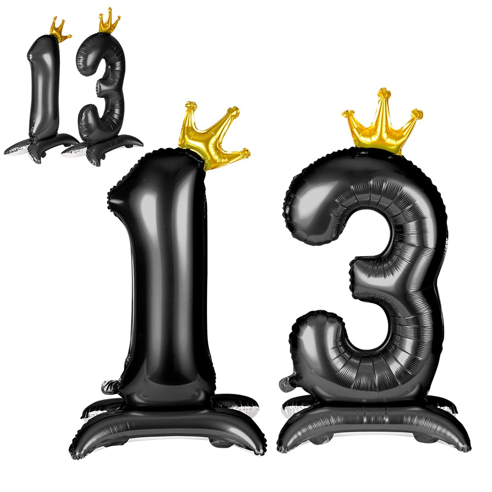 APXEL Black Standing Crown Number 13 Balloons, 42'' Foil 1 & 3 Balloon