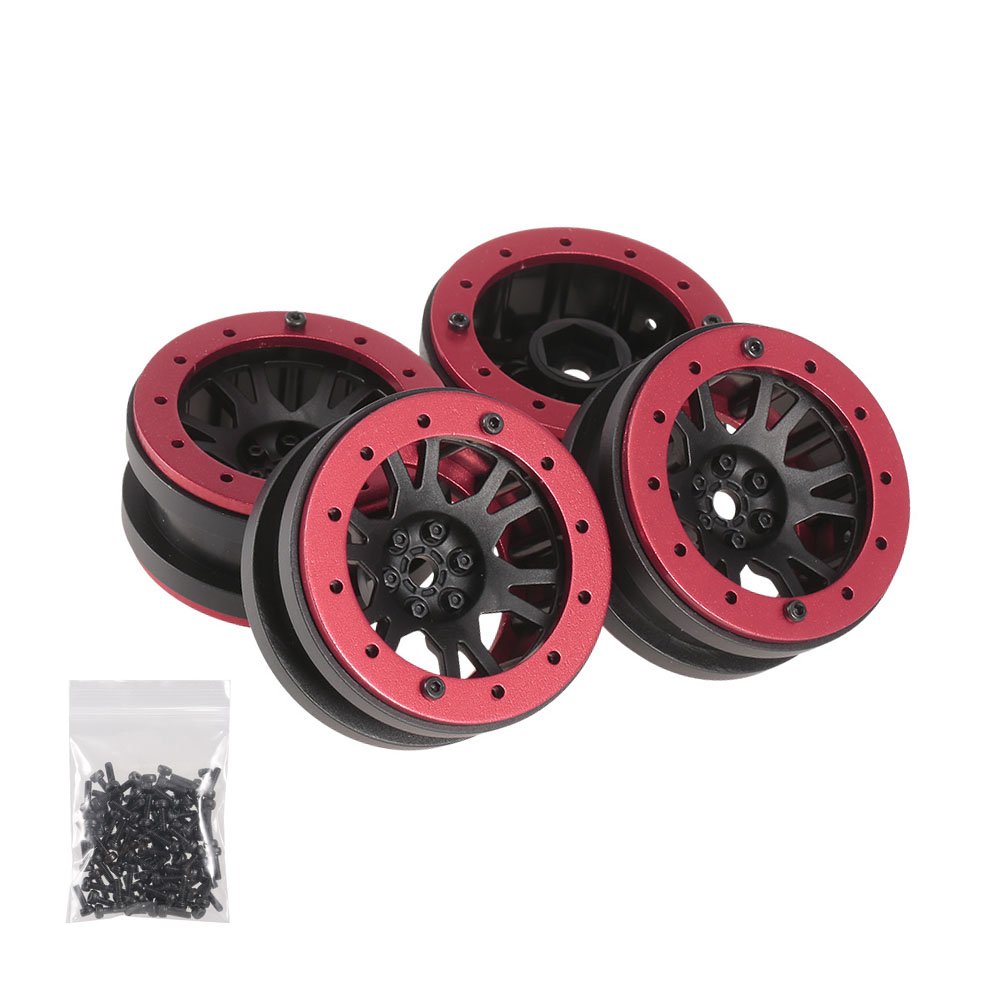 KEEDA 1.9 inch Plastic Beadlock Wheel Rim for 1/10 RC Rock Crawler Car Axial SCX10 Tamiya CC01 RC4WD D90 Traxxas TRX-4 (Red & Black) - Image 3