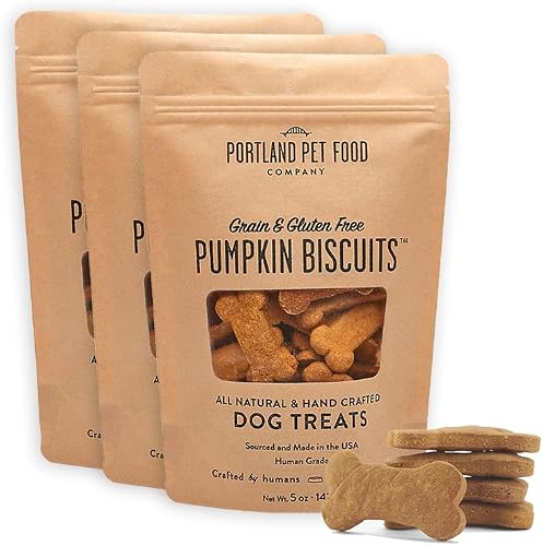 Portland Pet Food Company All-Natural Dog Treat Biscuits – Handcrafted Grain-Free, Gluten-Free, USA Sourced Baked & Made, Human-Grade, All Natural Limited Ingredients, 5 Ounces (Pumpkin, 3 pack)