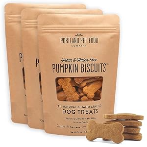 Portland Pet Food Company Pumpkin Healthy Dog Treats Multipack – Grain-Free, Human-Grade, Pumpkin Dog Treats – All Natural Dog Training Treats & Biscuits Made in the USA Only 3-Pack (5 oz)