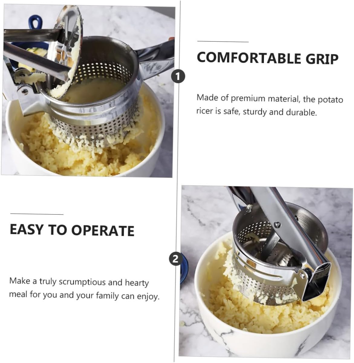 Stainless Steel Potato Masher Heavy Duty Kitchen Tool Efficient Lever Press Vegetable Crusher for Potatoes Beans Fruits Easy to Clean Kitchen Gadget for Home and Restaurant Use