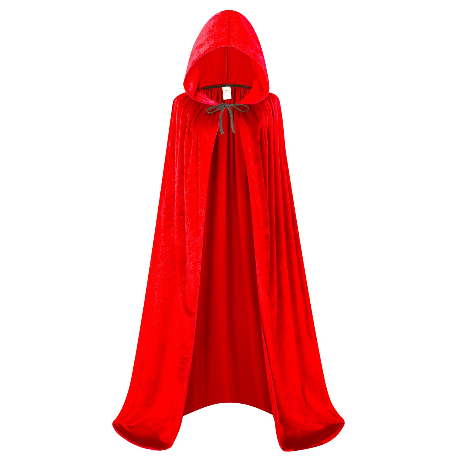RRCBMD Adults Velvet Hooded Cape for Men Women Medieval Renaissance Unisex Cloak with Hood Red Halloween Cosplay Costume 51.1inch