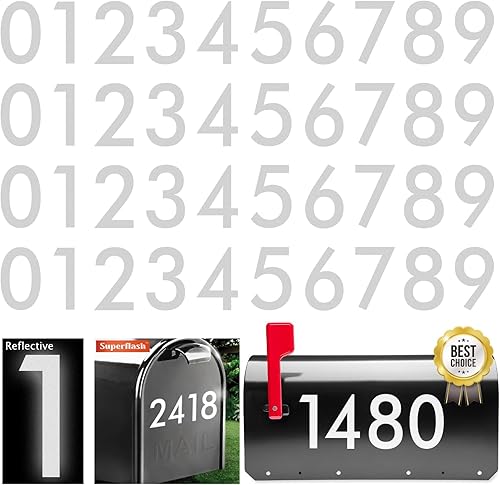 Miniatura 9 de Superflash Calcomanía adhesiva reflectante de números para buzón de exterior, color blanco, calcomanía troquelada y preespaciada, para casa, botes