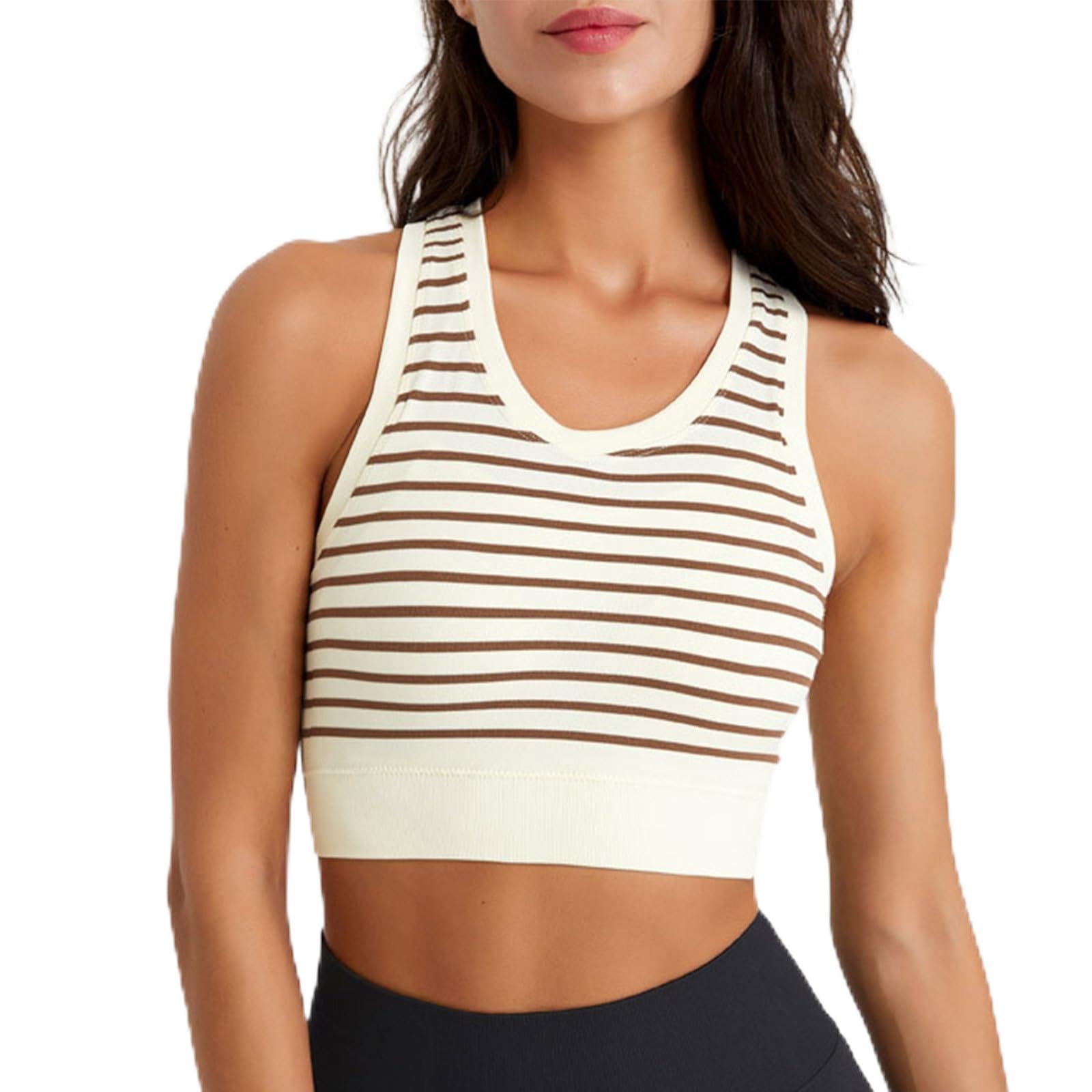 Womens Sports Bras Racerback Stripe Tank Tops Wirefree Longline Workout Y2K Crop Top Gym Activewear Yoga Bra Camisole