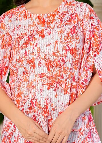 Image of Yash Gallery Women's Cotton Dobby Tie And Dye Straight Regular Fit Top