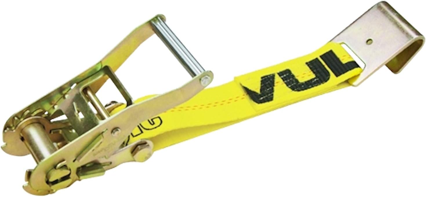 VULCAN Ratchet Strap with Flat Hooks - 2 Inch x 27 Foot - 2 Pack - Yellow - 3,300 Pound Safe Working Load