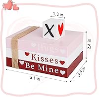 Vista 7 de Decoración del día de San Valentín, pila de libros de madera con 4 letreros XOXO, decoraciones del día de San Valentín para el hogar, bandeja