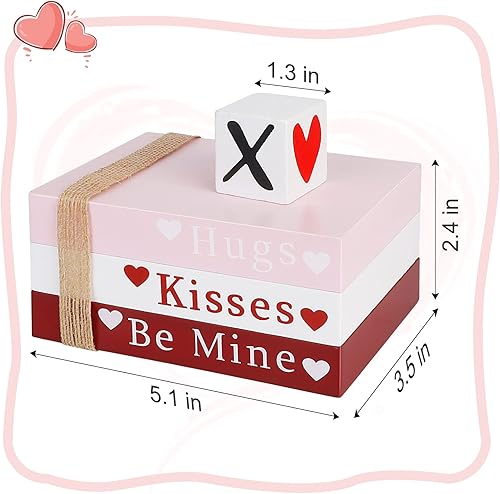 Miniatura 7 de Decoración del día de San Valentín, pila de libros de madera con 4 letreros XOXO, decoraciones del día de San Valentín para el hogar, bandeja
