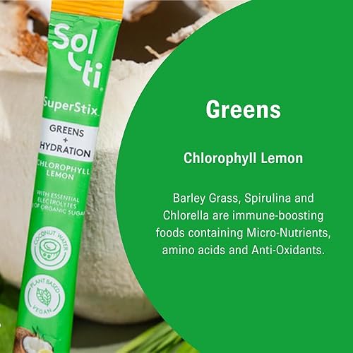 Miniatura 7 de Sol-ti Verdes de electrolitos orgánicos + mezcla de bebida de hidratación, barras de hidratación superalimentaria, SuperStix, sin OMG, vegano, limón