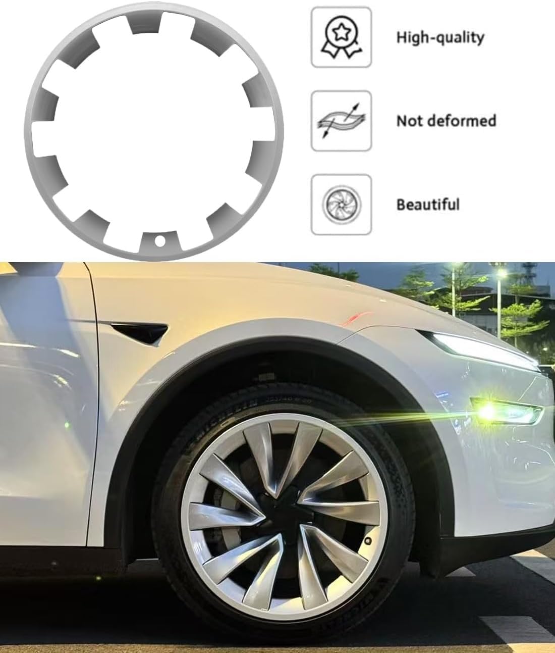 Lot de 4 enjoliveurs de 50,8 cm pour Tesla Model Y Junior 2026, accessoires de protection de jante en ABS (argenté)