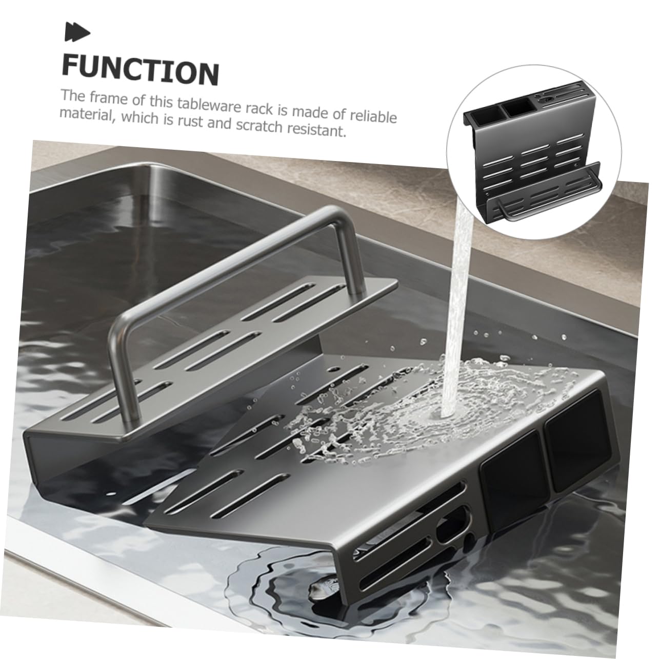 Cabilock Porte-Couverts Mural Multifonction A8 en Acier au Carbone Gris | Égouttage Intégré, Résistant à Rouille Rayures, pour Baguettes, Fourchettes, la Cuisine Domestique