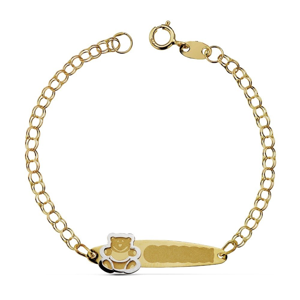 Bracciale rigido con orsetto ungherese in oro 18k da 13,5 cm. [AA7294]