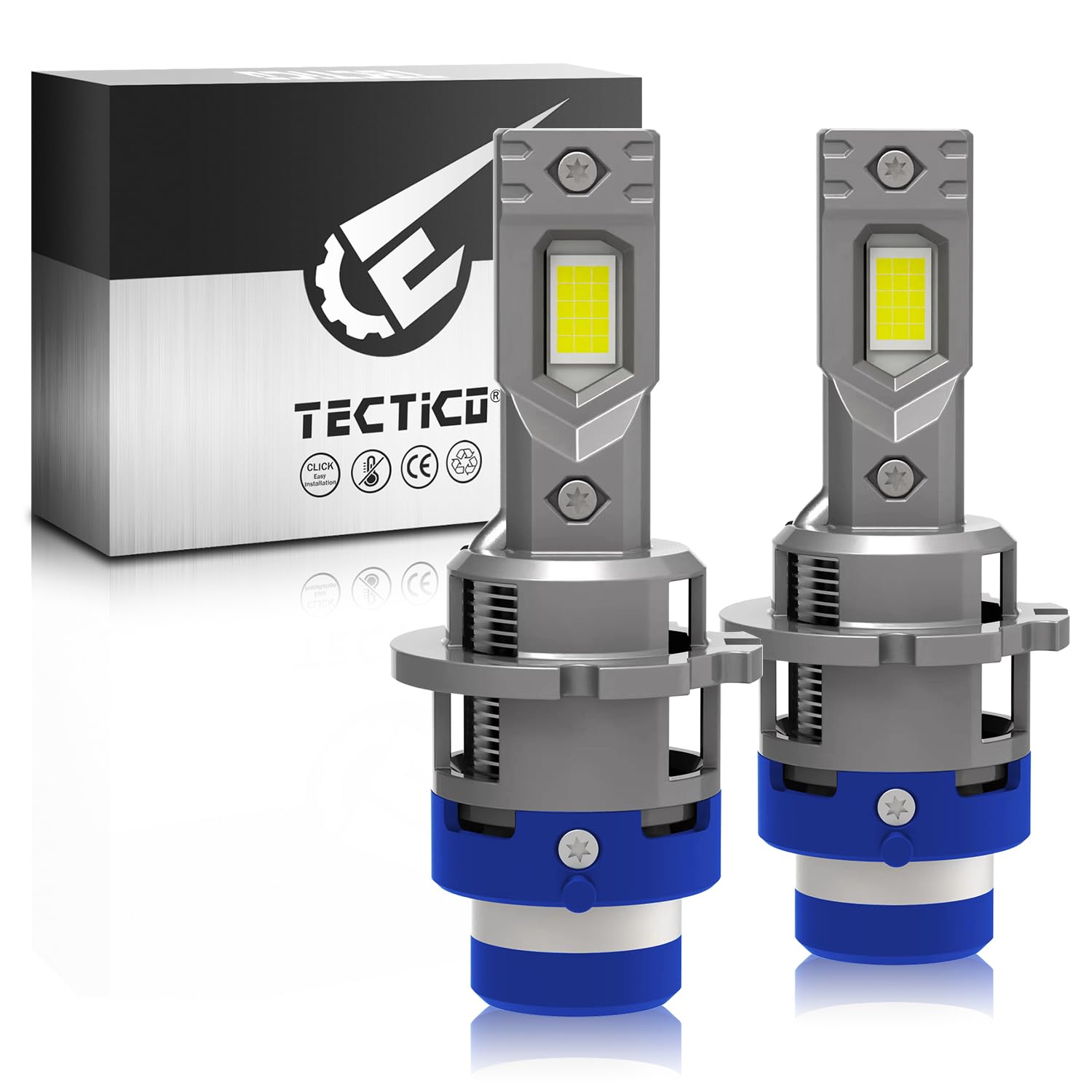 TECTICO D2S Bombillas LED para Faros de Coche, 90W 12000LM 6000K Blanco Frío, Luces Altas/Bajas Plug and Play, Reemplazo Directo OEM HID Xenón - 2 piezas
