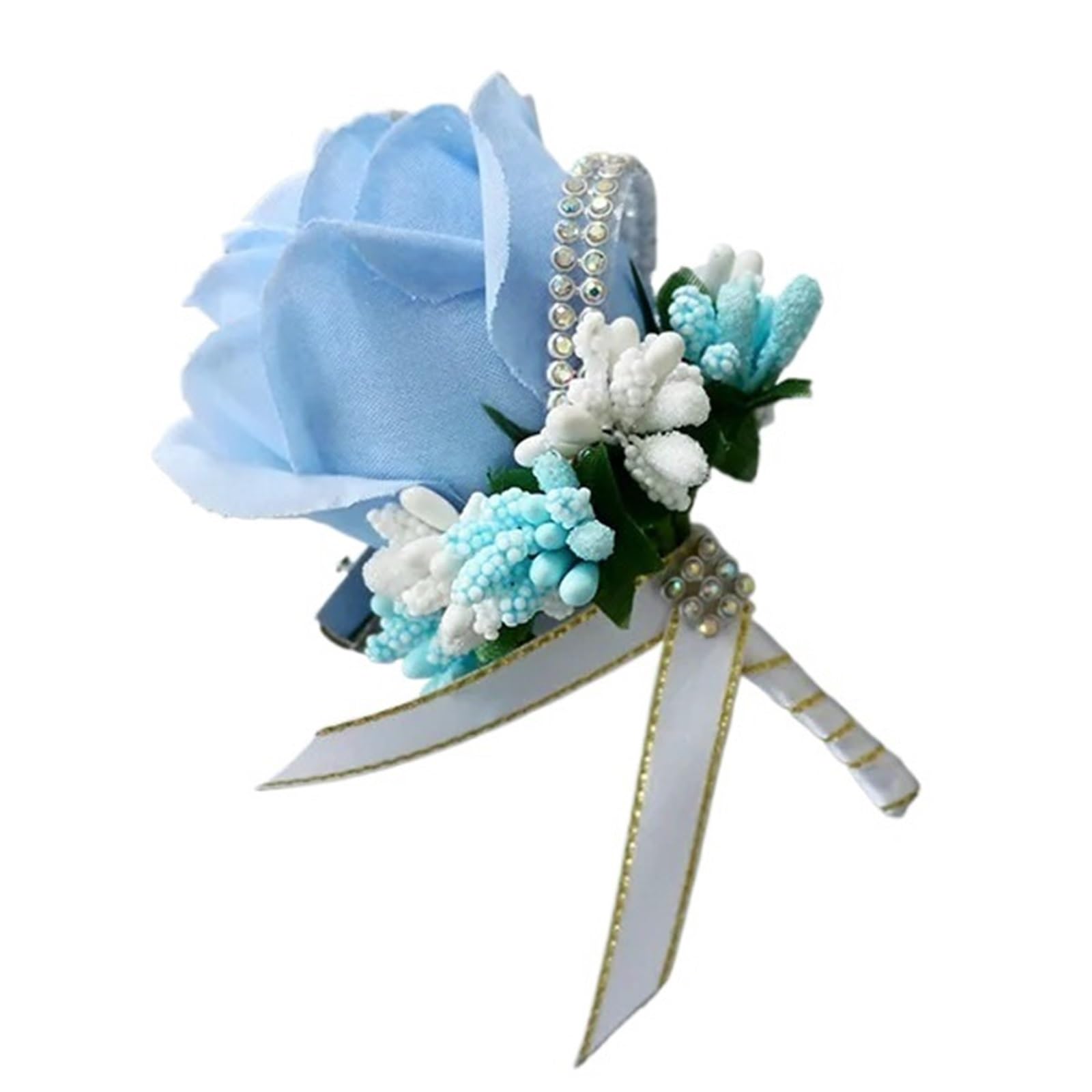 Corsages for Weddings 2pcs Wedding Corsages and Boutonnieres Artificial Roses Silk Groom Boutonniere Flower Groomsman Buttonhole(Light Blue)