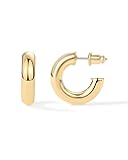 14K Gold Plated Lightweight Chunky Open Hoops for Women | Trendy Gold Hoop Earrings