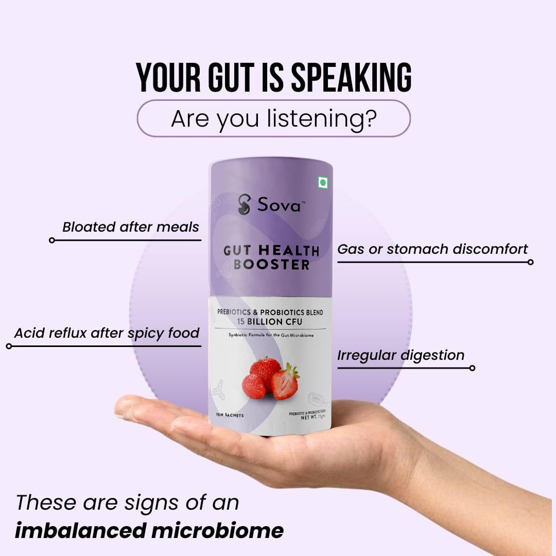 Sova Gut Health Probiotics for Gut Detox Microbiome Balance, Better Immunity, Digestion & Nutrition Absorption | No Added Sugar | 15 Billion CFUs | 15 Vegan Sachets For Men and Women | Gut Set Go 1