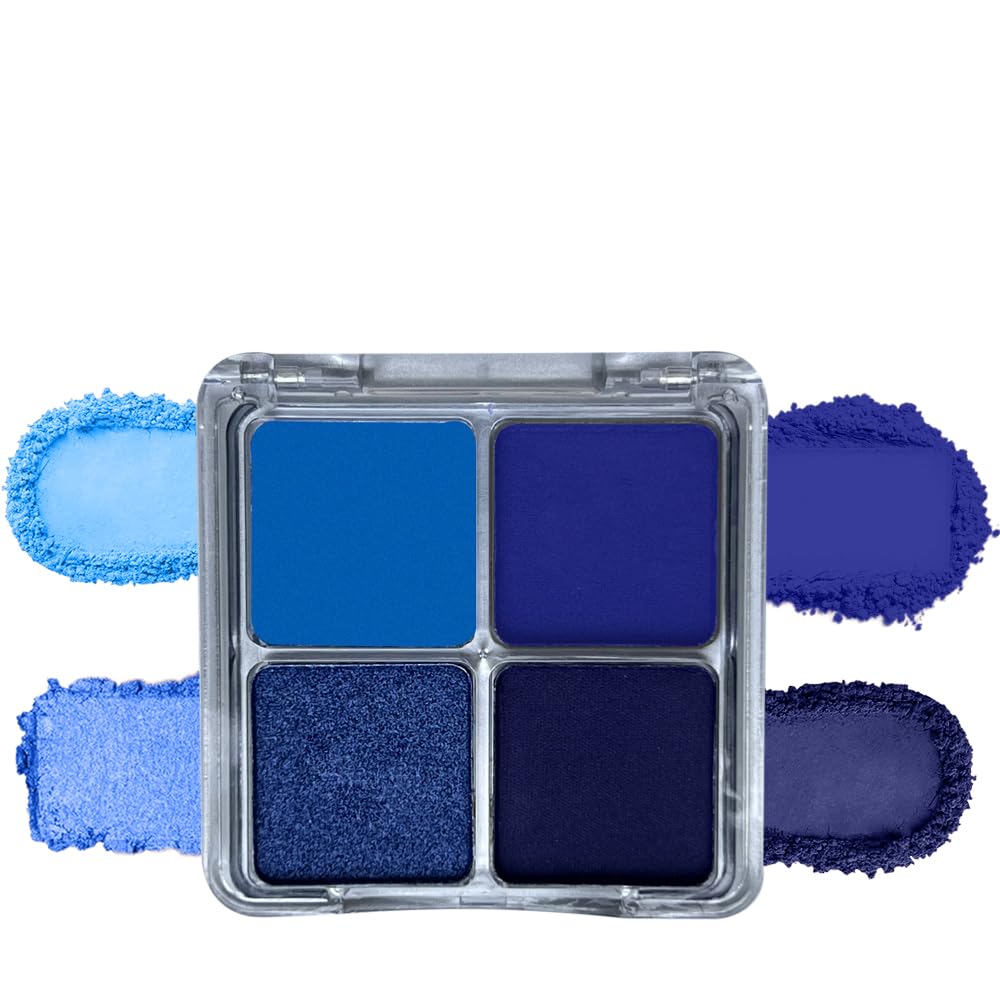 Matte Midnight blue eyeshadow Blue Shimmer Eye Shadow Makeup Palette 4 Colors, Highly Pigmented Matte Shimmer Waterproof Navy Blue Eyeshadow Palette For Woman (Blue)