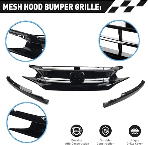 Miniatura 3 de GZYF Rejilla delantera negra brillante para Honda Civic 2016-2018 Coupe/Sedan/SI Hatchback, no para tipo R