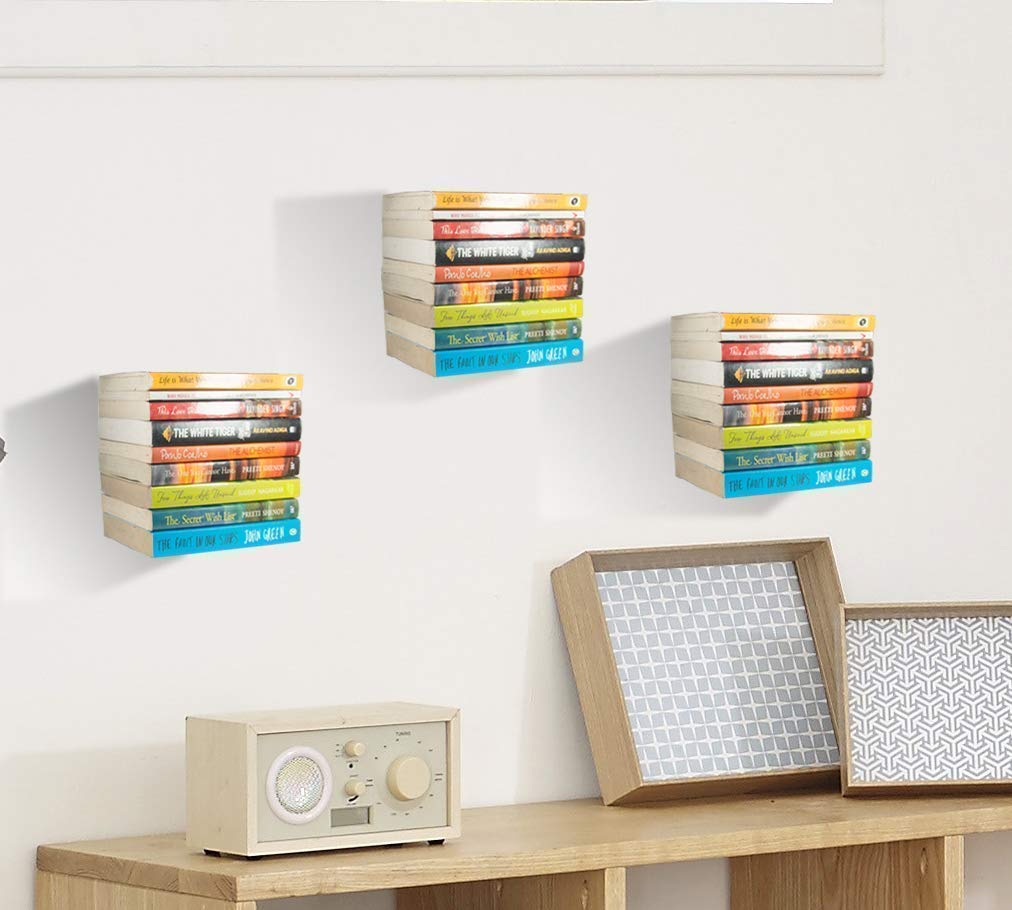 SHIOK DECOR® Wall Mount Metal Shelf Book CD DVD Storage Display Bookcase Set of 3(Make in India) (White)-image-24