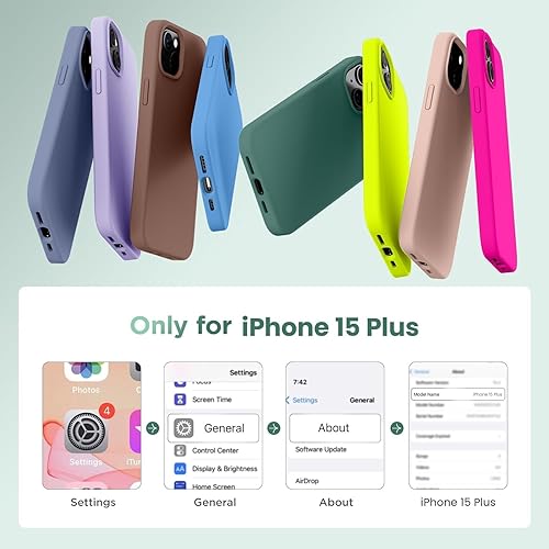 Miniatura 6 de Mizi Funda de silicona líquida para iPhone 15 Plus de 6.7 pulgadas, delgada de 3 capas de goma de gel suave, a prueba de golpes, con forro de