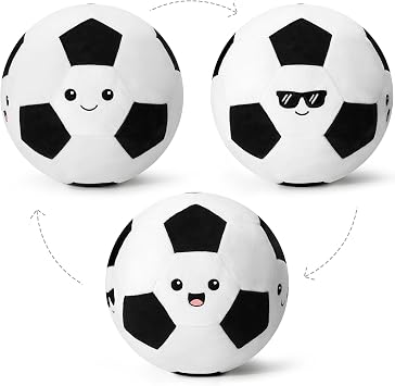 Achwishap 10 Inch Soccer Ball Plush Pillow, Game Day Sports Stuffed Toy | Skin-friendly Soft Fabric, Plush with 3 Cute Facial Expressions, Sport Gifts for Kid Adult and Soccer fans, White Ball 1 Pack