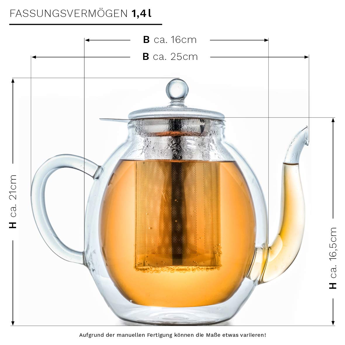 Creano doppelwandige Glas-Teekanne 1,4l mit Edelstahlfilter - tropffrei.