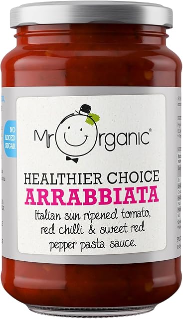 Mr Organic - Arrabbiata Healthier Choice Pasta Sauce - Organic & Gluten-Free - Made with Sun-Ripened Italian Tomatoes, Red Peppers & Chilli - Vegan & Non-GMO - No Added Sugar - Bold & Spicy Flavour