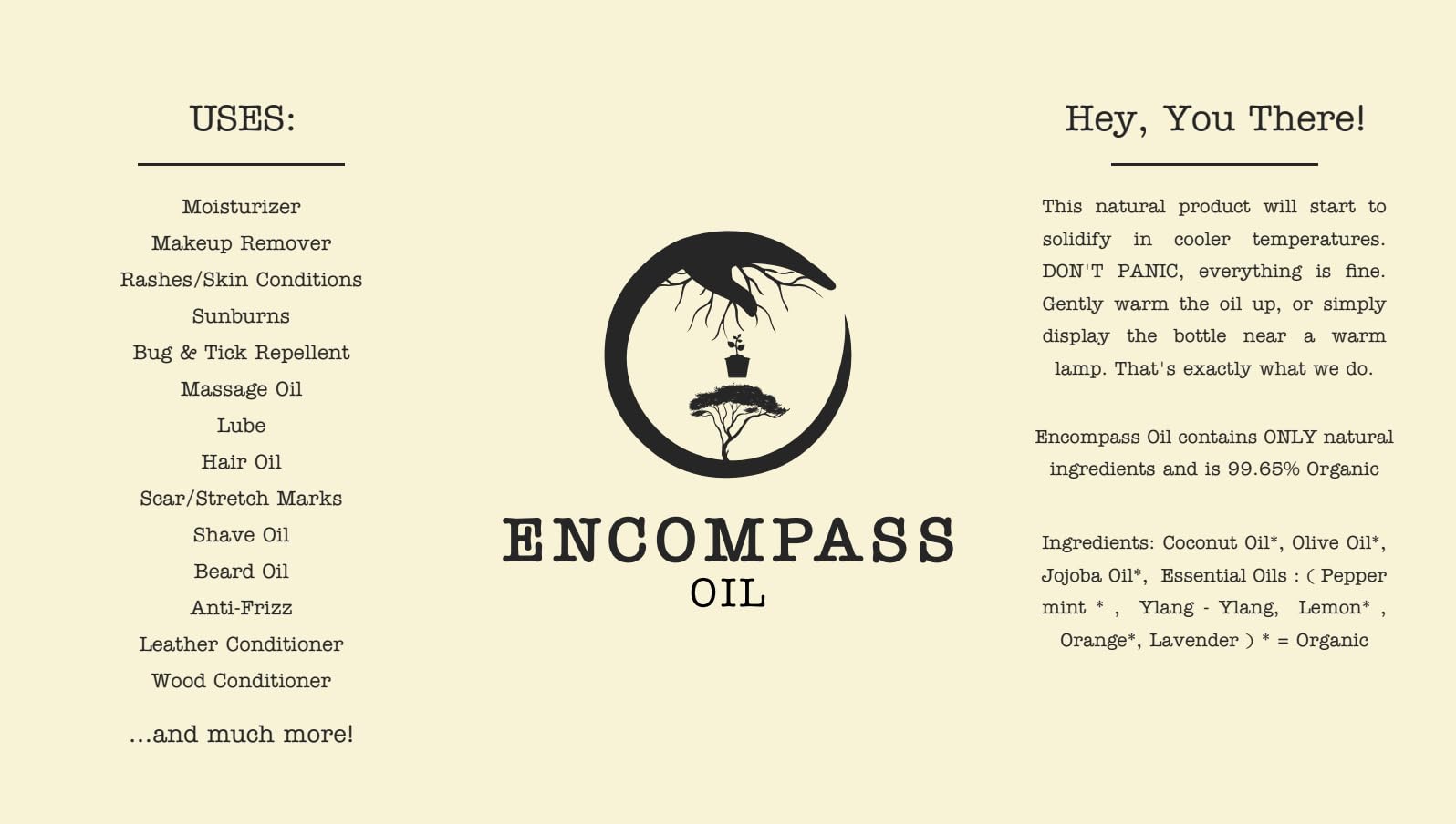 All Natural Encompass Oil, Body Oil, Hair Oil, Natural Skin Care, 16 oz (Glass Bottle)