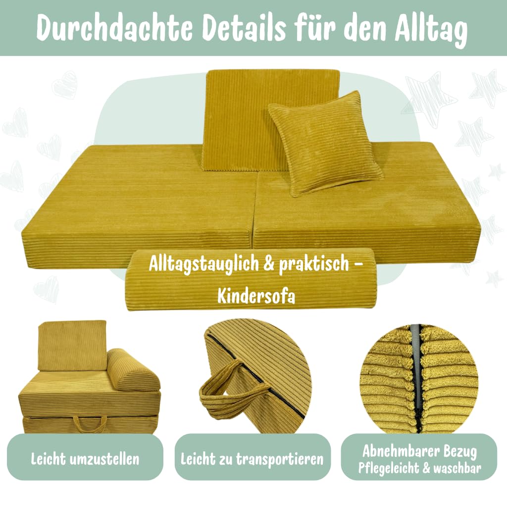 Spielsofa für Kinder & Kindersessel aus Cordstoff | Weiches Kindersofa | Bequeme Kinder Couch mit abnehmbaren, waschbaren Bezügen | Ergonomisches Spielsofa für Spielzimmer, Hellblau
