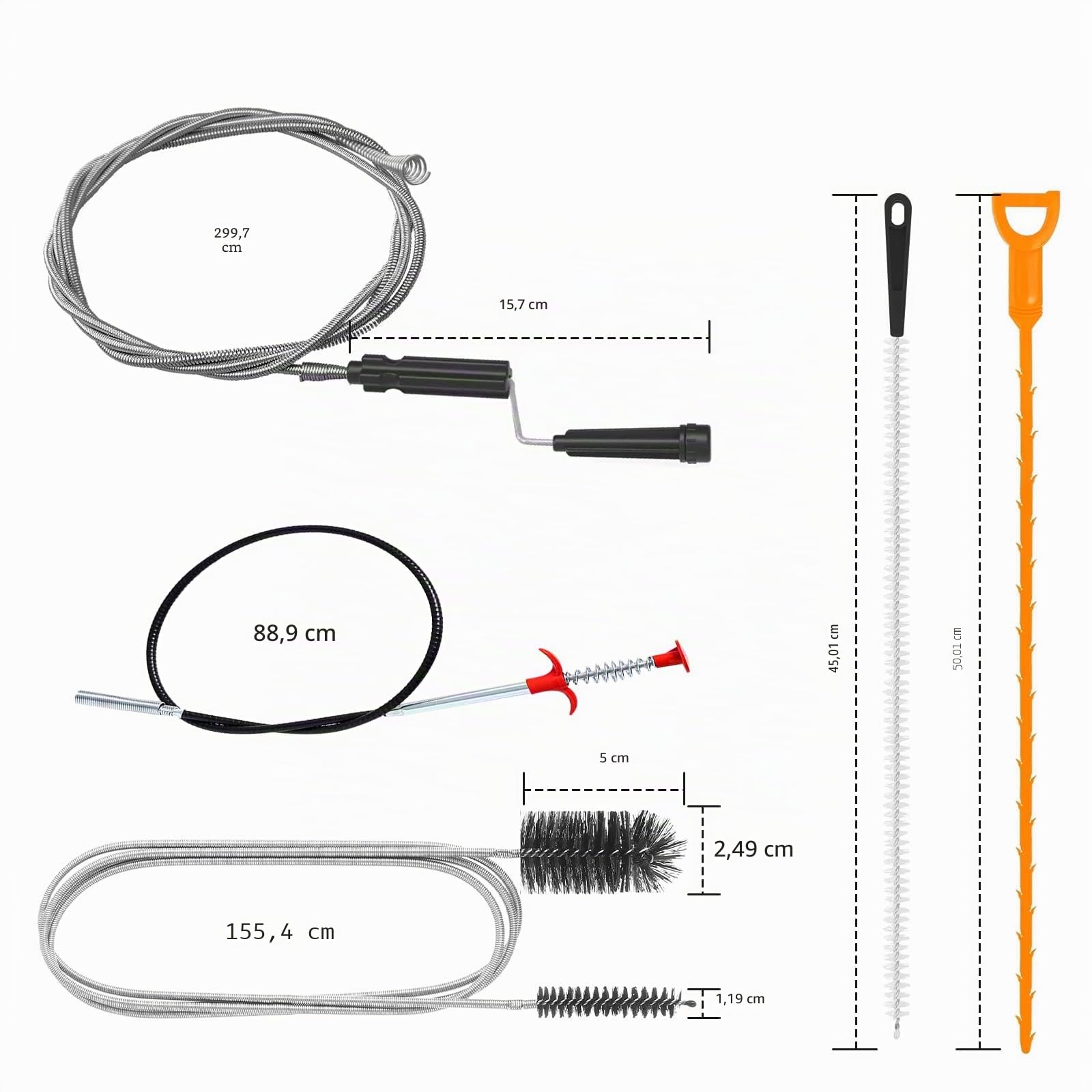 2 strumenti flessibili per rimuovere gli intasamenti dei capelli, con artiglio, per lavello, cucina, bagno, WC, scarichi idraulici, sbloccanti, spazzola per la pulizia