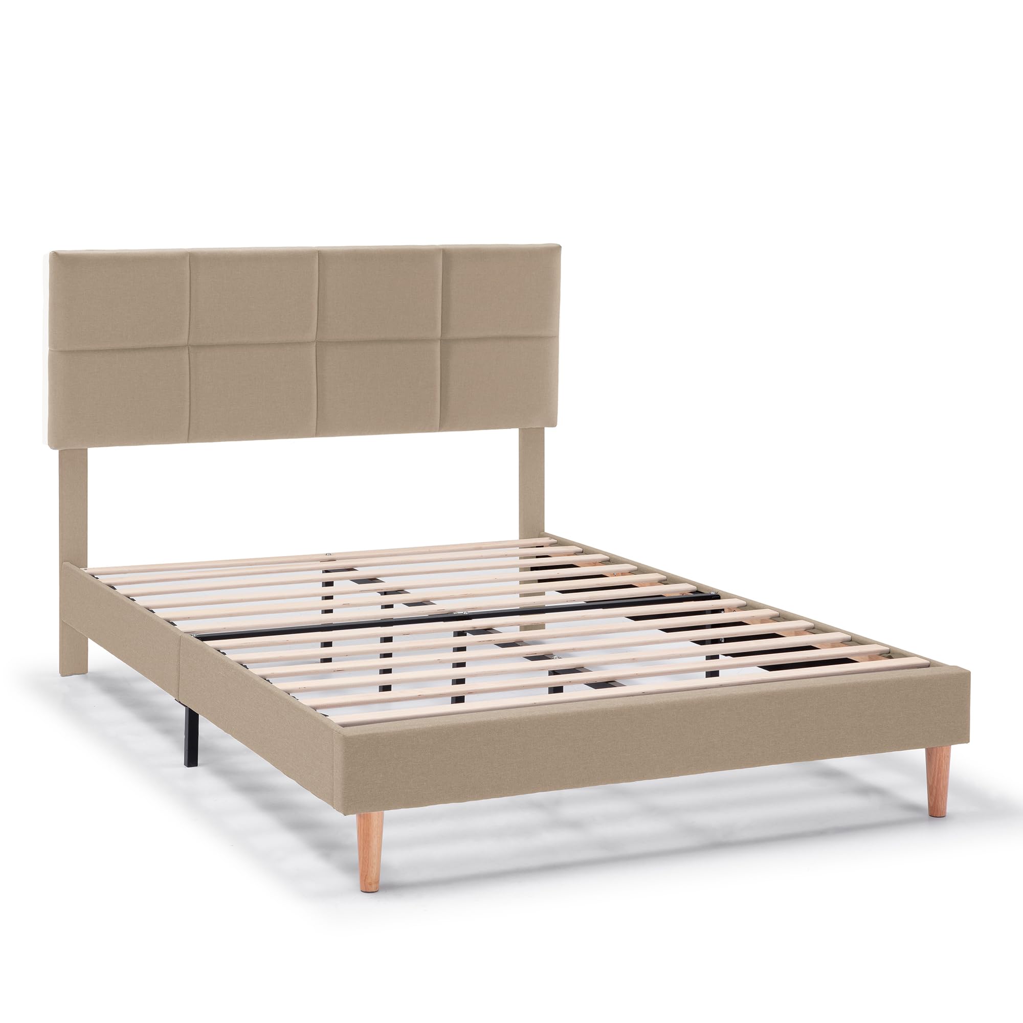 HOMN LIVING Estructura de Cama tapizada Silvi de 30 cm, Base para colchón 150x190 cm, Somier de láminas de Madera, Montaje Sencillo, Beige