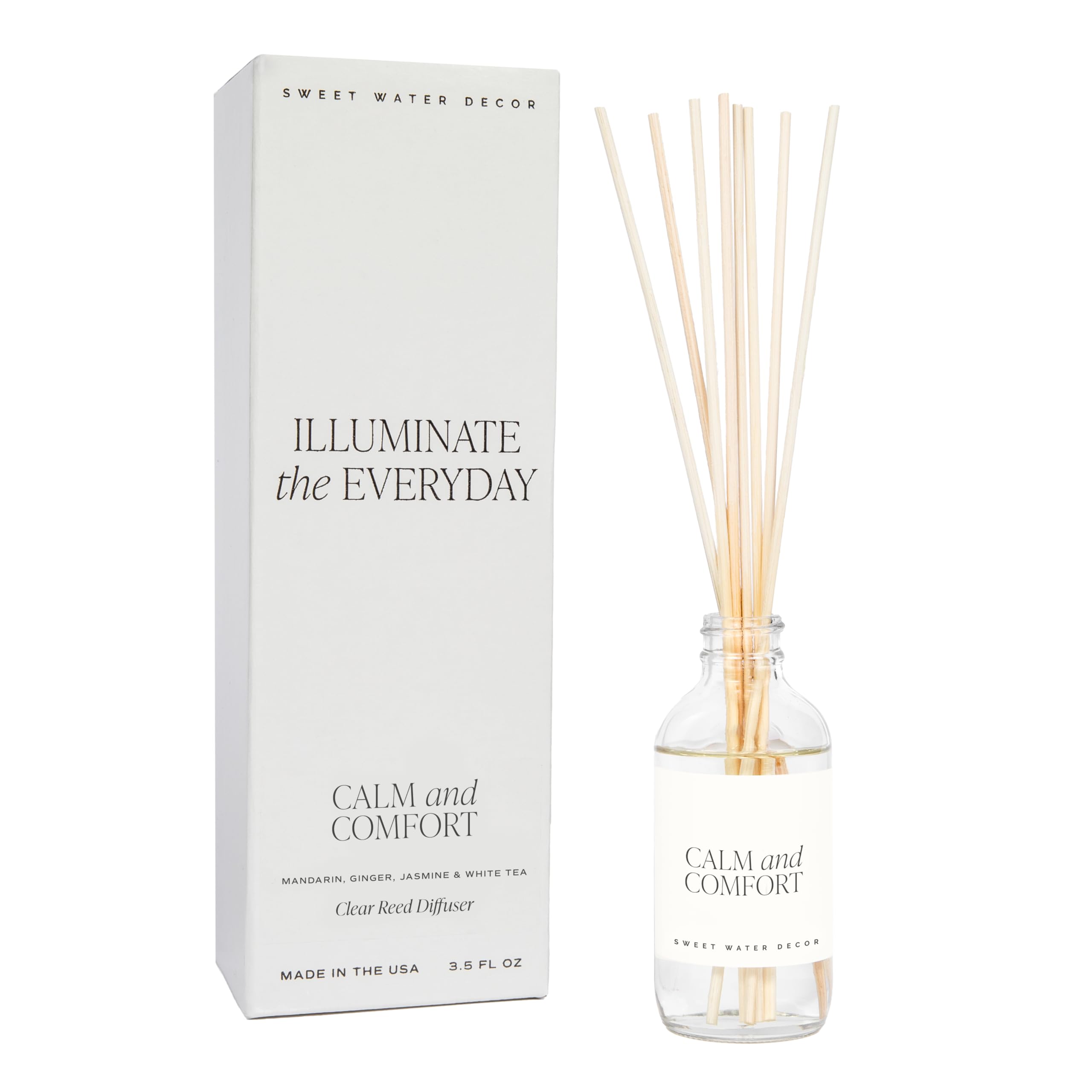 Sweet Water Decor Calm and Comfort Reed Diffuser Set | Mandarin, Ginger, Jasmine, White Tea Spa Scented Diffusers | Air Freshener | Housewarming Gift | Aromatic Stress Relief