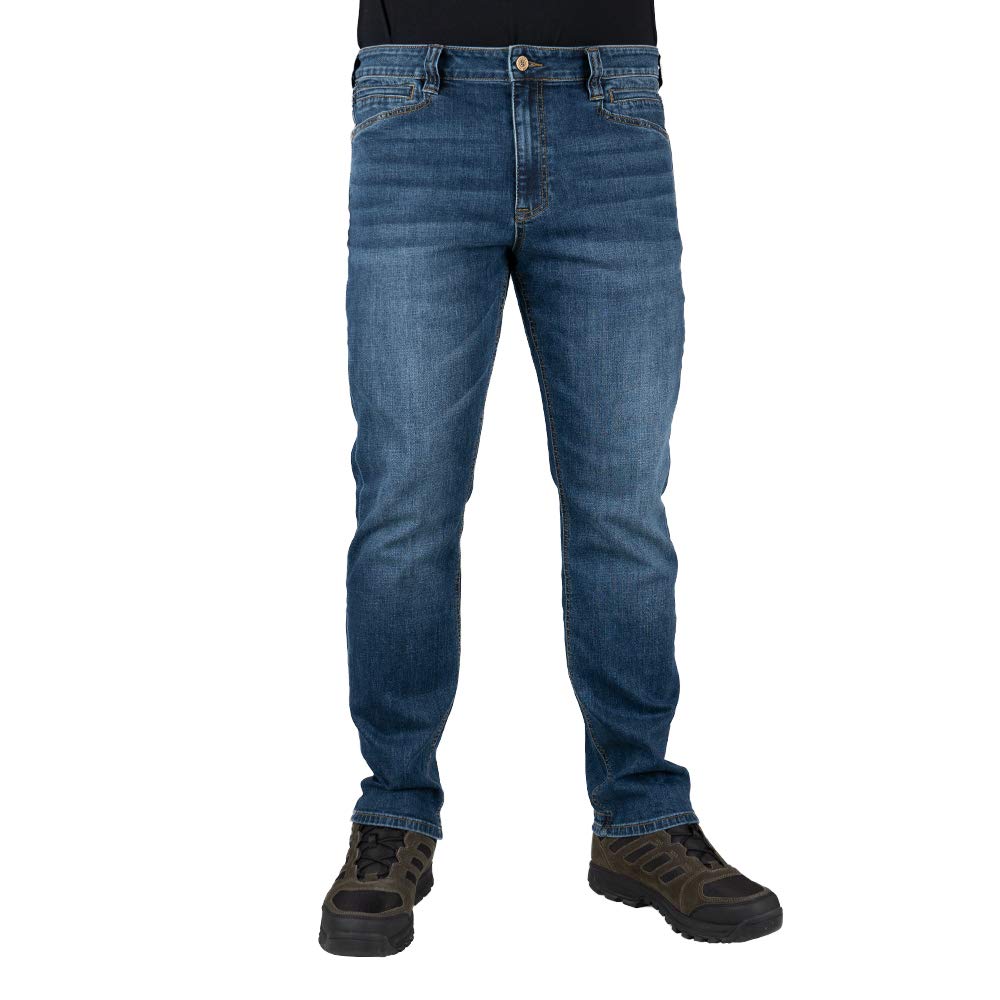 La Police Gear Men's Slim Fit/Vintage Lapg Terrain Flex Tactical Jeans - Durable Stretch Denim, Edc Waistband, Wash, Multi-Pocket Design, 42W X 30L