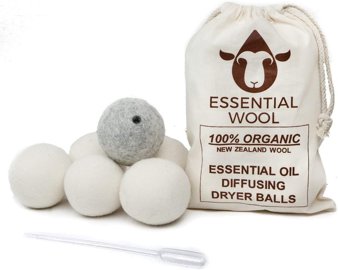 Wool Dryer Balls - Made for Essential Oils 6-Pack, Organic Reusable Natural Aromatherapy Diffuser Clothes Laundry Fabric Softener by Essential Wool