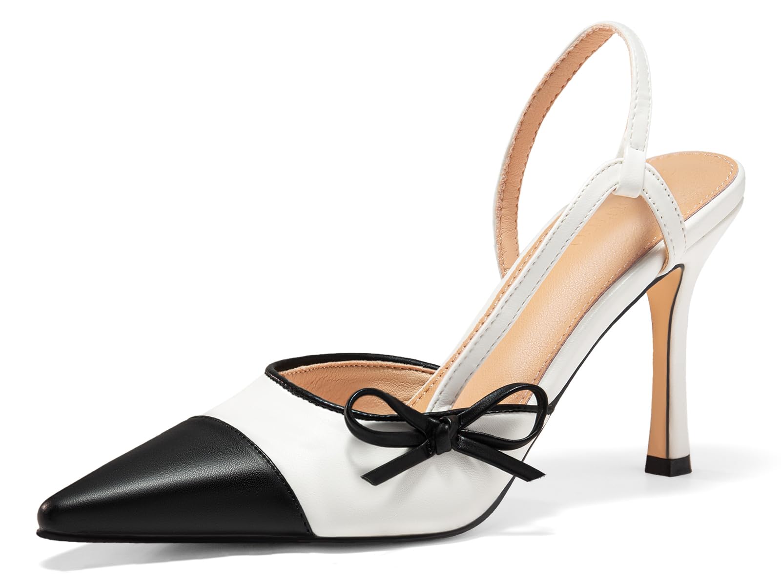 Coutgo Womens Slingback High Heels Bow Tie Closed Pointed Toe Sexy Stiletto Two Tone Dress Pumps Shoes