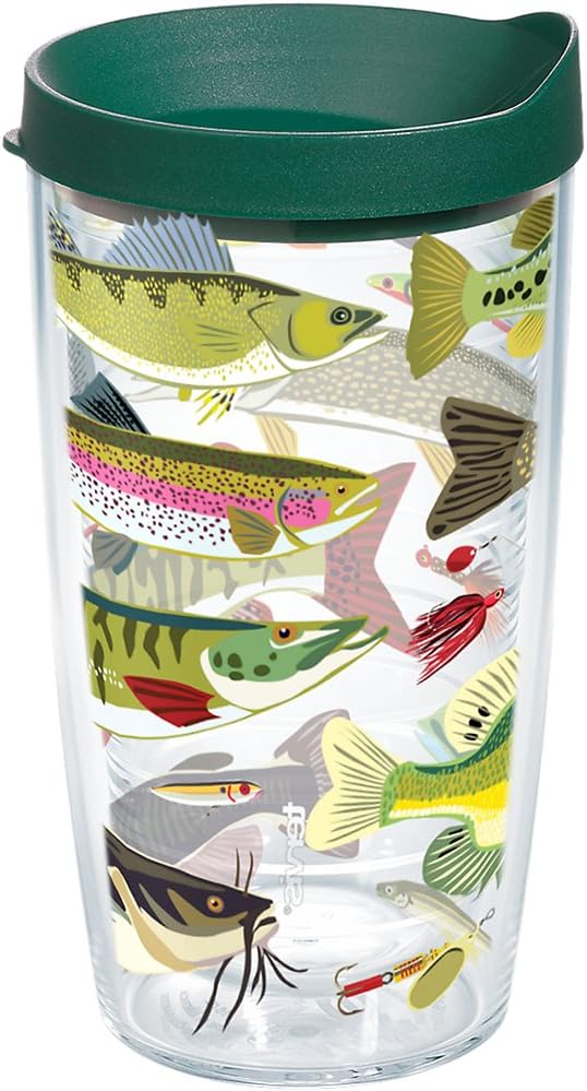 Tervis Freshwater Fish and Lures Made in USA Double Walled Insulated Tumbler Travel Cup Keeps Drinks Cold & Hot, 16oz, Classic