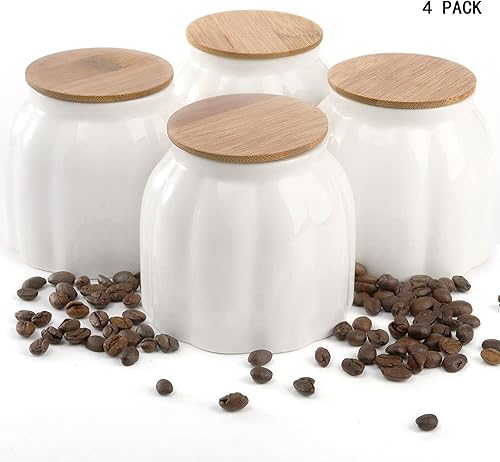 Miniatura 3 de DEAYOU Paquete de 4 tarros de cerámica para almacenar alimentos, recipiente de cocina de porcelana de 9.5 onzas con tapa hermética de bambú,