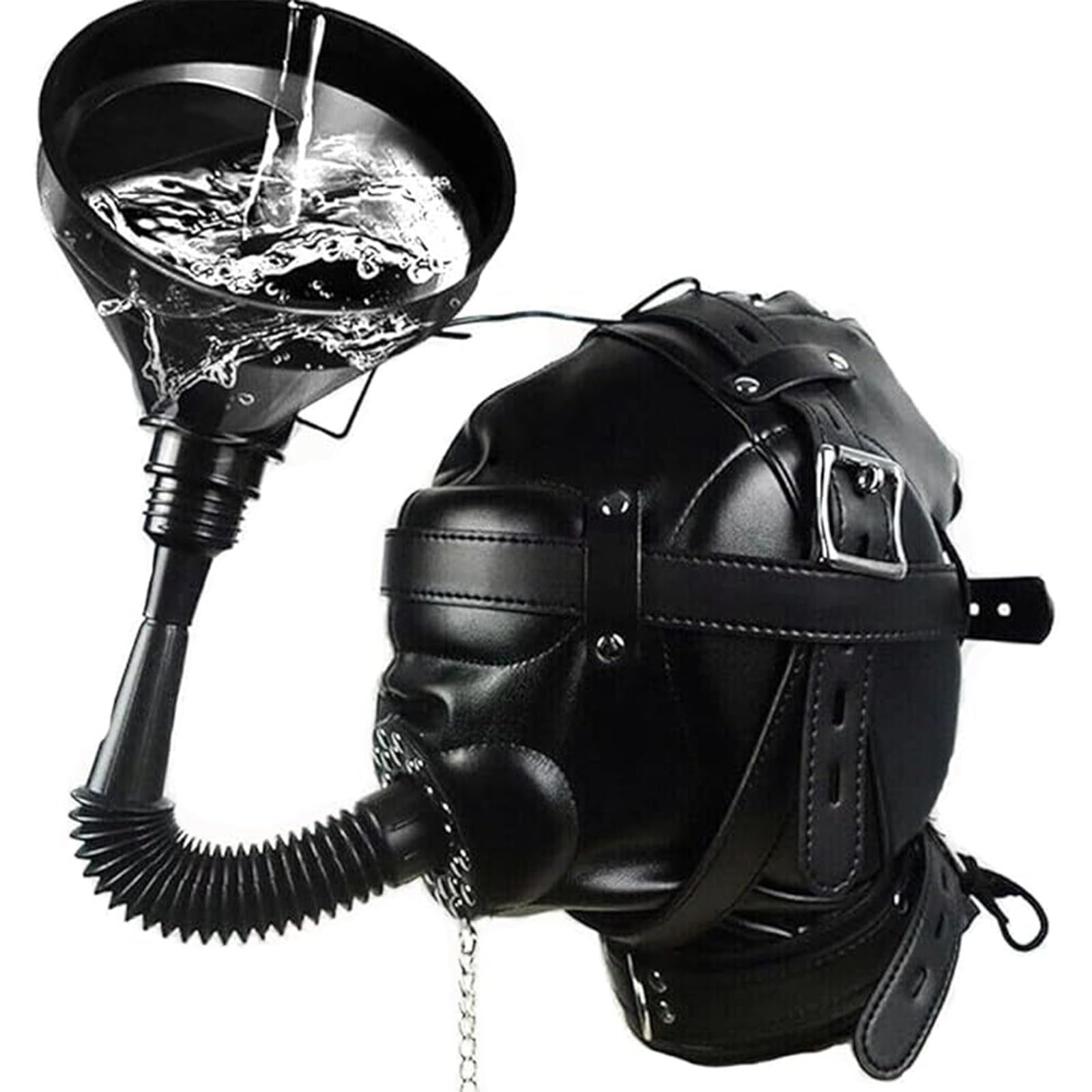 Noir SM Réglable Rembourré Cuir Bondage Masque Bouche Entonnoir Bâillon Plug PU Couvre-chef Sexe BDSM Esclave extrême Fétiche Sex Toys