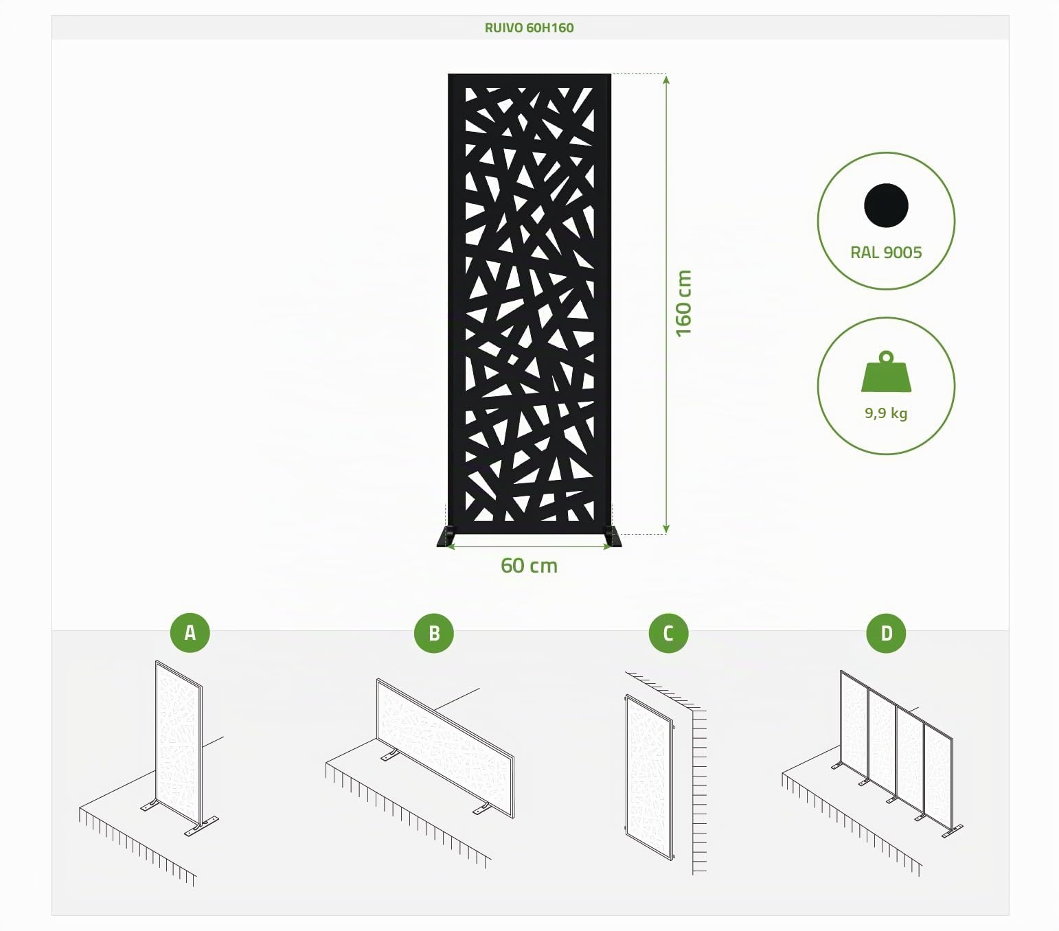 Casanoov Panneau décoratif RUIVO noir H.160cm motifs intégral
