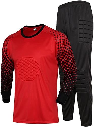 Fldy Camisa de portero acolchada para niños, manga larga, conjunto de jersey y pantalones de fútbol para uniforme de fútbol, kit de portero para