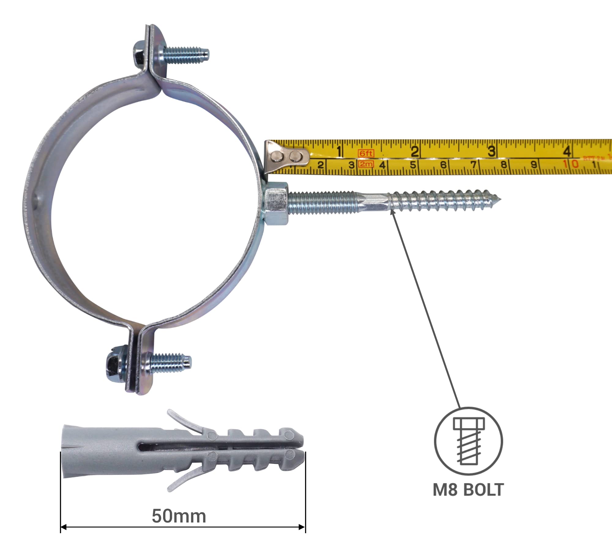 SKIR'CO Paquete de 4 soportes de tubería para tubos de 107-112 mm de diámetro, abrazaderas, soportes de tubería para montaje en pared y techo (4 piezas)