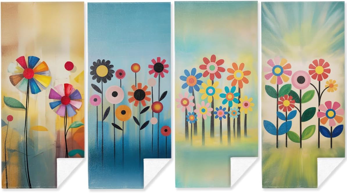 4 Pack Towels for Bathroom, Beach Towel, Microfiber Lightweight Beach Towels Oversized, Towel Accessories for Christmas Housewarming Favors Pool Camping Travel 32x71 IN, Blue Green Gardening Style