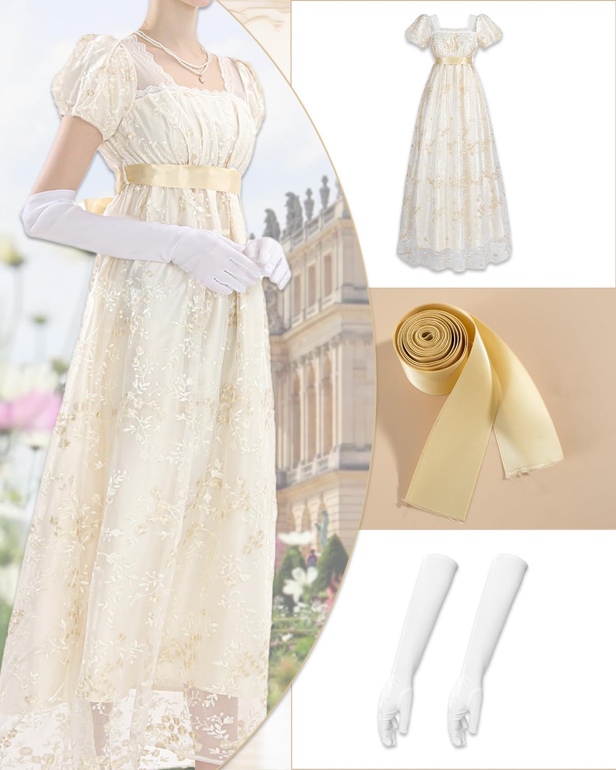 CR ROLECOS Empire - Abito da donna Regency Era da donna in stile vittoriano, con maniche a sbuffo