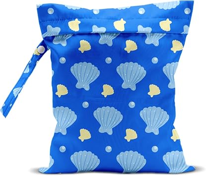Wet Bag, Wet Dry Bag, Waterproof Swim Bags, Machine Washable Reusable Bags for Beach, Pool, Diapers, and Dirty Yoga Gym ClothesBeach Shells Print