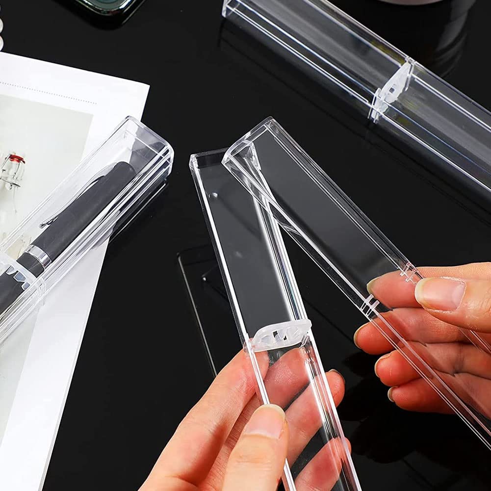 Custodia in plastica trasparente per penne a sfera, 15,5 cm, contenitore per matite singole, con supporto di fissaggio, per studenti, scuole, forniture per ufficio, Trasparente