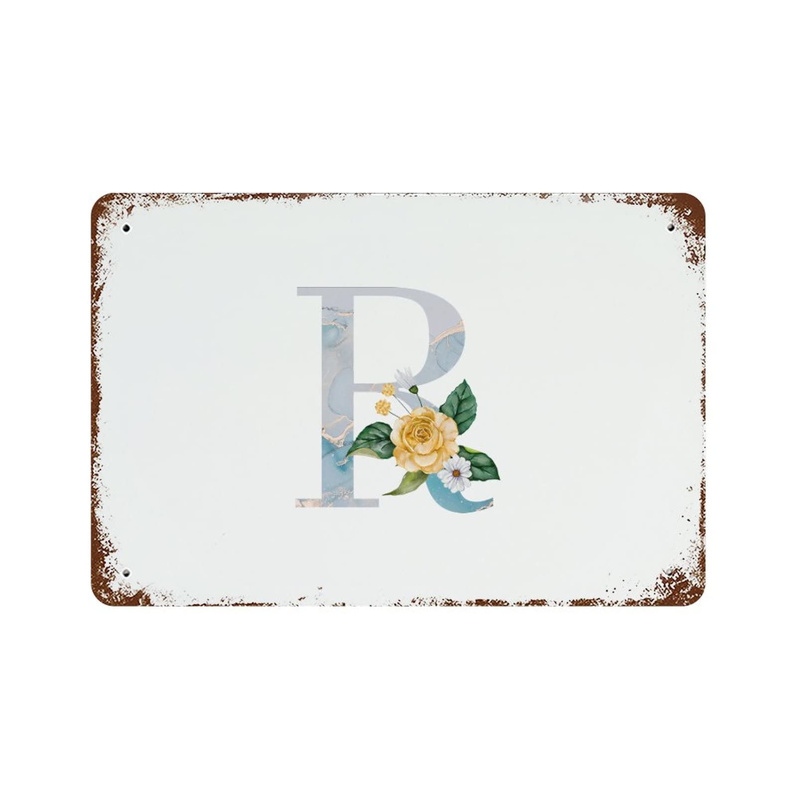 Panneau en métal monogramme floral jaune rétro : un cadeau romantique unique