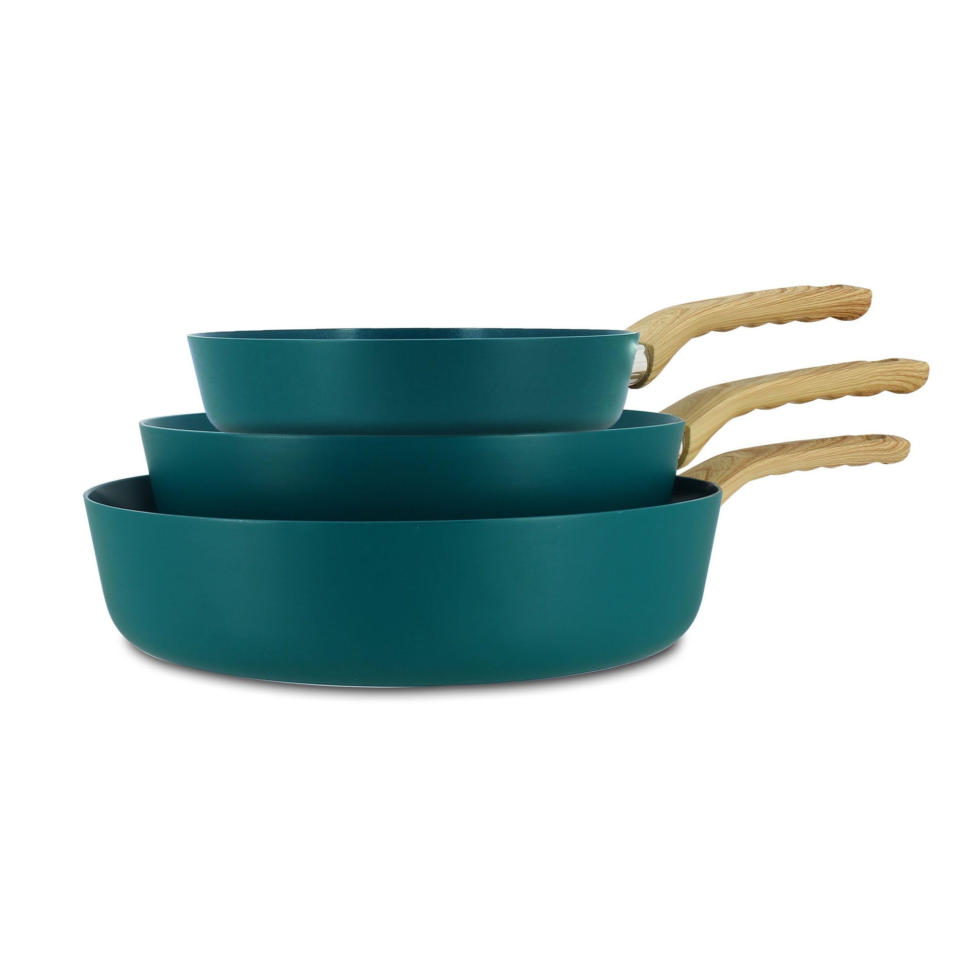 MENASTYL - Lot de 3 poêles 20/24/28cm avec revêtement antiadhésif céramique (Sans PFAS/Sans PTFE) tous feux dont induction - En Aluminium - Gamme Colorama - Bleu Canard - 6014145